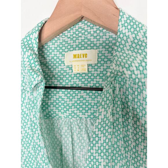 Anthropologie Maeve Rochelle Print Button Up Shirt Size 6 Green - Picture 11 of 11